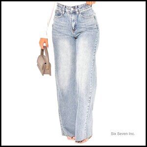 Straight Leg High Waist Baggy Denim Jeans Loose Boyfriend Stretchy Casual